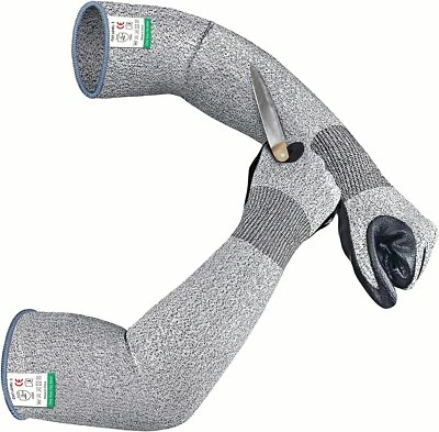 EvridWear Cut Resistant Gloves with Arm Protection Sleeves for Men, Gray, Large