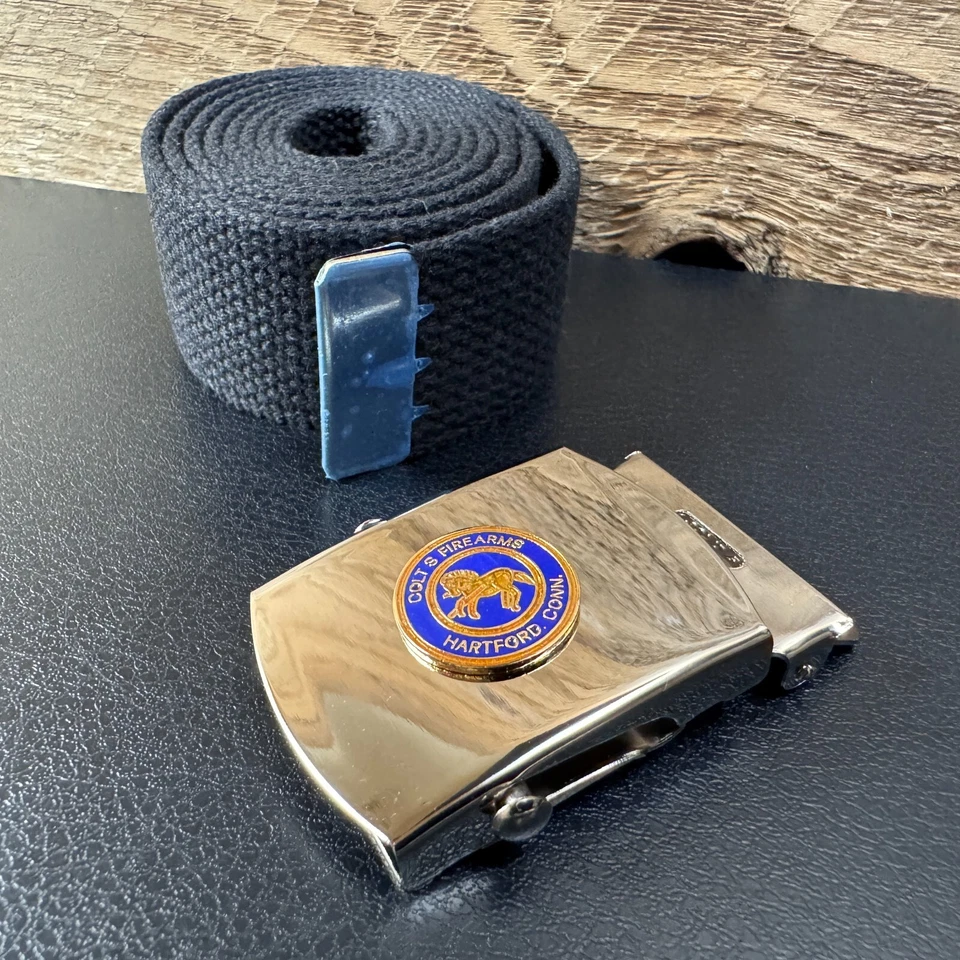 VTG Colt Firearms Rampant Horse Web Belt Friction Buckle Brass Nickel Plated USA - Image 1 of 4