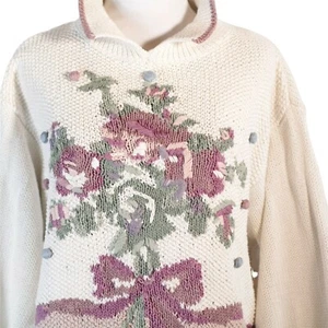 Vintage Cottagecore Pullover große Blumenbommel klobig übergroße Oma - Bild 1 von 10