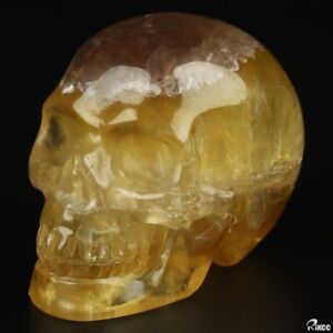 2.0" Orange Fluorite Hand Carved Crystal Skull, Realistic, Crystal Healing
