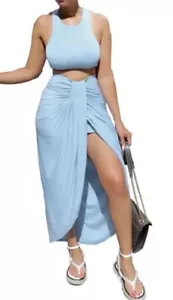 Women’s 2 Piece Crop And Midi Skirt Set /Blue - Picture 1 of 2