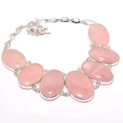 Collar de plata de cuarzo rosa collar de plata de ley 925 collar hecho a mano Foto 1 de 2