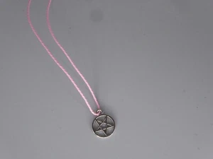 silver star pink Corded Necklace Handmade 42cm pendant width 13mm height 14mm - Picture 1 of 1