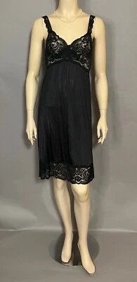 Camisón corto vintage Olga de encaje elástico o slip negro talla 32 Foto 1 de 4