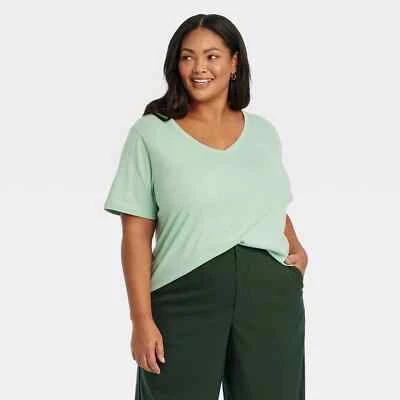 2X - Camiseta para mujer manga corta cuello en V - Ava Viv - verde claro Foto 1 de 4