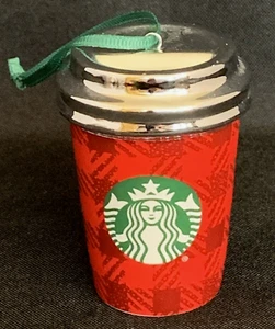 Starbucks Holiday Ornament 2016 mini taza caliente 2-5/8 pulgadas logotipo de sirena rojo a cuadros - Imagen 1 de 4