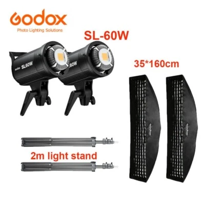 2pcs Godox SL-60W LED Video Light 35*160cm Bowens Softbox with Grid with Tripod - Image 1 of 4