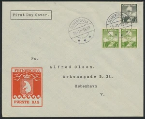 GROENLANDIA. FDC 1938 20 de noviembre. 1 Øre + 2x 7 Øre Christian X (PK1309) - Imagen 1 de 1