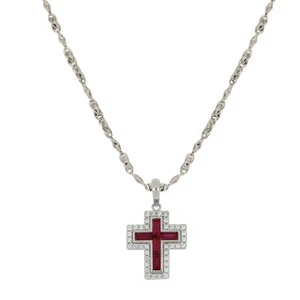 collana croix in oro bianco 18 Kt 750/1000 con pietre rosse e bianche - Imagen 1 de 2