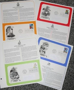 1996 Merry Christmas Sc 3108 -3111 FDCs with PCS cachet info pages set of 4 - Picture 1 of 5