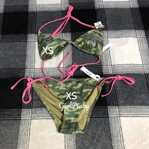 VS ROSA 2 PIEZAS CAMUFLAJE BLING LOGO CUERDA BIKINI TRAJE DE BAÑO EN EXTRA PEQUEÑO - Imagen 1 de 8