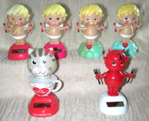 Lot of 6 Solar Powered Dancing Figures Valentine's Day 4 Cupid Devil Cat Teacup - Picture 1 of 7