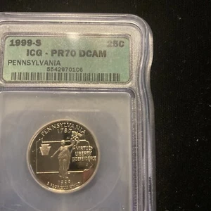 1999-S Pennsylvania State Clad Proof Quarter ICG PR70DCAM Deep Cameo Quarter - Picture 1 of 17