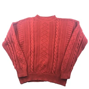 Vintage Timberland WeatherGear Heavy Chunky Cable Knit Red Fisherman Jumper L - Foto 1 di 9