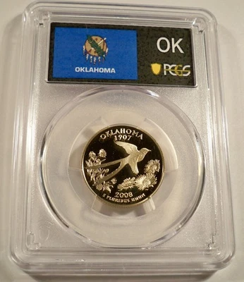 2008-S 25c CLAD PCGS PR70DCAM OKLAHOMA QUARTER PROOF DEEP CAMEO PR 70 DC OK - Image 1 of 4