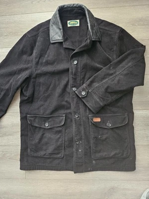 Chaqueta R.M Williams Para Hombre XL Abrigo Moleskin Negro Cuello Cuero Hecha en Australia Foto 1 de 4