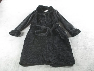 Bata Nicole Miller New York para mujer S/M negra 42 pulgadas ribete de piel sintética felpa con cinturón Foto 1 de 4