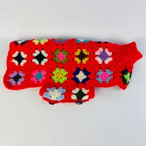 Handmade Crotchet Granny Squares Red Dog Sweater Vest - Picture 1 of 4