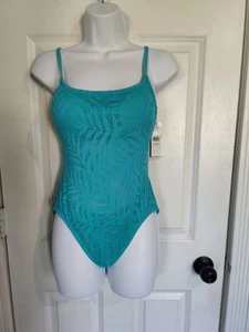 Carmen Marc Valvo Aqua Semi-Sheer One Piece Floral Print Swimsuit 6 Nw - Picture 1 of 13