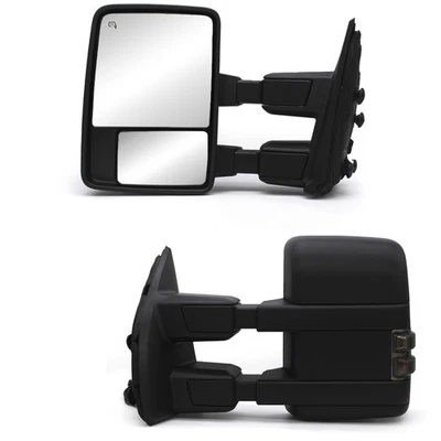 LH RH Tow Mirrors For 2011-2016 Ford F-250 SD Power Heated Smokded Signal Black - Изображение 1 из 4