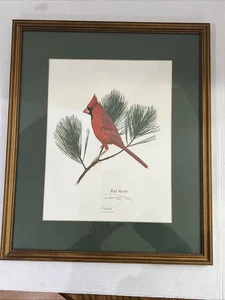 Rare- RAY HARM Signed, "CARDINAL" ON PINE-BEAUTIFULLY LIFELIKE- Framed & Matted - Picture 1 of 4