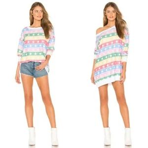 Neu mit Etikett Wildfox Roadtrip stellar gestreifter Pullover Größe Medium Damen übergroße Sterne - Bild 1 von 6
