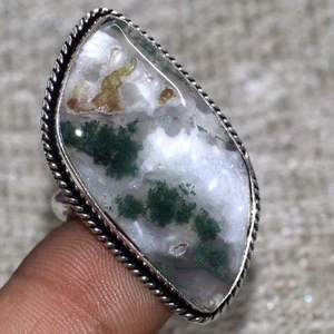 Moss Agate 925 Silver Plated Gemstone Handmade Ring US 9 Stylish Jewelry GW - Picture 1 of 3