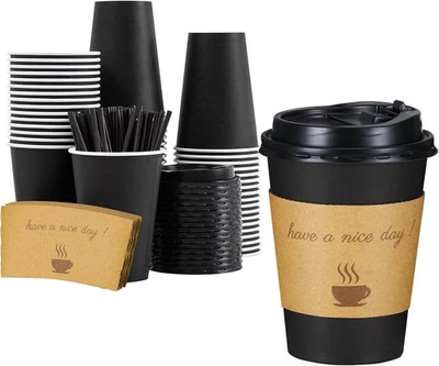 12 Unzen Einweg Kaffeebecher mit Deckel 50 Stück, Heißpapier to Go Becher mit Deckel,  - Bild 1 von 4