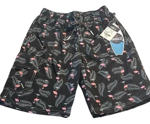 NWT Hanalei Bay Boys Med 10/12 Swim Trunks Board Shorts Flamingo Palm Swimwear - Picture 1 of 5