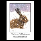 ORIGINAL DESIGN HARE IN SNOW PAINTING GLITTER CHRISTMAS CARDS BY SUZANNE LE GOOD