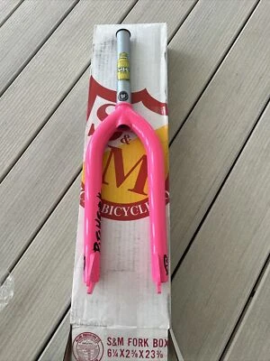 S&M BMX BIKE WIDEMOUTH BICYCLE 3/8" FORK HOT PINK MADE IN USA - Image 1 of 4