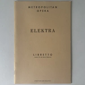 Metropolitan Opera Elektra Libretto Boosey and Hawkes Circa 1960s - Bild 1 von 3