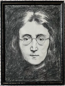 Vintage John Lennon Portrait Original Charcoal Graphite On Paper Drawing - Picture 1 of 5