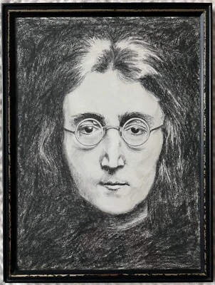 Retrato de John Lennon de colección original carbón grafito sobre papel dibujo Foto 1 de 4
