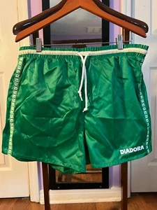 Vintage Diadora Nylon Soccer Shorts Green with White Accent Adult Small - Picture 1 of 3