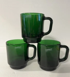 3 Crate & Barrel Emerald Green Glass Coffee Tea Drink Mugs /Cups Made In France - Picture 1 of 12