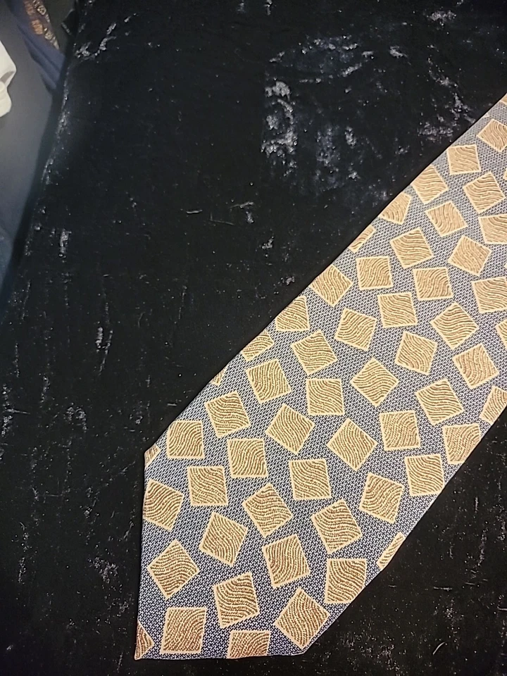 Corbata de Colección JT Beckett Para Hombre Gris Tostado Marrón Geométrica Seda Italia Profesión Foto 1 de 4