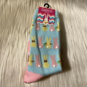 Davco Women's Fashion Novelty Socks Pink Blue Easter Bunny Bunnies 2 Pair Set  - Picture 1 of 3