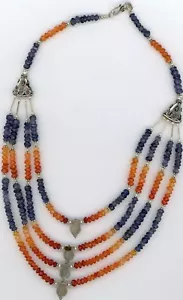Necklace5 Con Piedras Preciosas Y Adorno Plateado Guías, Oscuro Ametyst Y Ámbar - Imagen 1 de 7