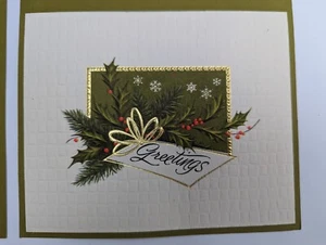 Lot of 5 VTG Secular Season Greetings Cards New Year Green Embossed & Envelopes - Picture 1 of 4