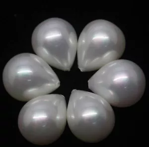 6 Pcs 12x16mm White Shell Pearl Teardrop Raindrop Half Drilled Hole Earring Bead - Picture 1 of 6