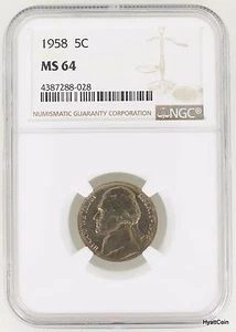 1958 P Jefferson Nickel 5C NGC MS64 - Picture 1 of 2