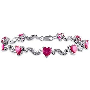 Amour Sterling Silver 5 CT TGW Created Ruby 0.02 CT TW Diamond Heart Bracelet - Picture 1 of 5