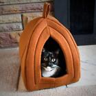 Pyramid Cat Bed - Cat Houses for Indoor Cats with Removable Foam Cat Bed Brown