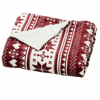 Wohndecke Nordic Kuscheldecke 125x150cm Fleece Soft Touch Teddyfell rot/weiß - Bild 1 von 2