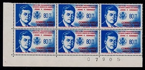 MEXICO  SCOTT# C262  MNH (PLATE BLOCK/6)  JOHN F. KENNDY TOPICAL - Picture 1 of 1