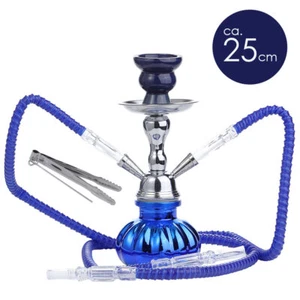 Wasserpfeife Shisha Nargile Set ca. 25cm Essaouira 2er Schlauch Hookah blau Glas - Bild 1 von 5