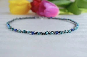 Blue Crystal Necklace Choker Crystal Beaded Necklace Swarovski Bicones For Her - Picture 1 of 6