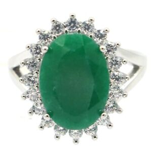 19x16mm Lovely Cute 4.3g Real Green Emerald CZ Women Engagement Silver Ring Sz 8
