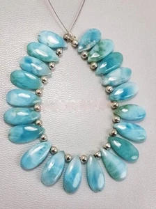 Rare Natural Larimar Smooth Almond Pear Briolettes Gemstone, Size 15x7 mm 10 Pcs - Picture 1 of 4